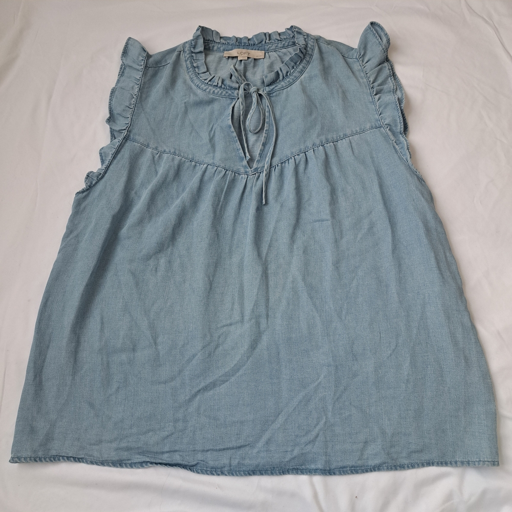 LOFT Light Blue Ruffle Sleeve Blouse